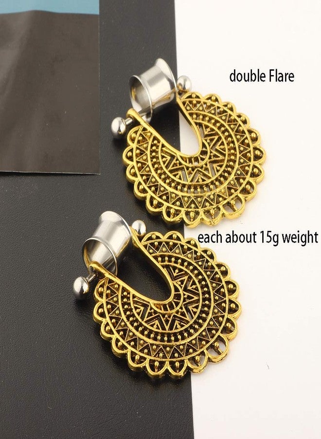 Suotarn 5 Pairs Stainless Steel Ear Tunnels Dangle Gauges For Women Rose Gold Hoop Double Flare Plugs Stretcher 00g Piercing Set (10mm=00g) - Image 5